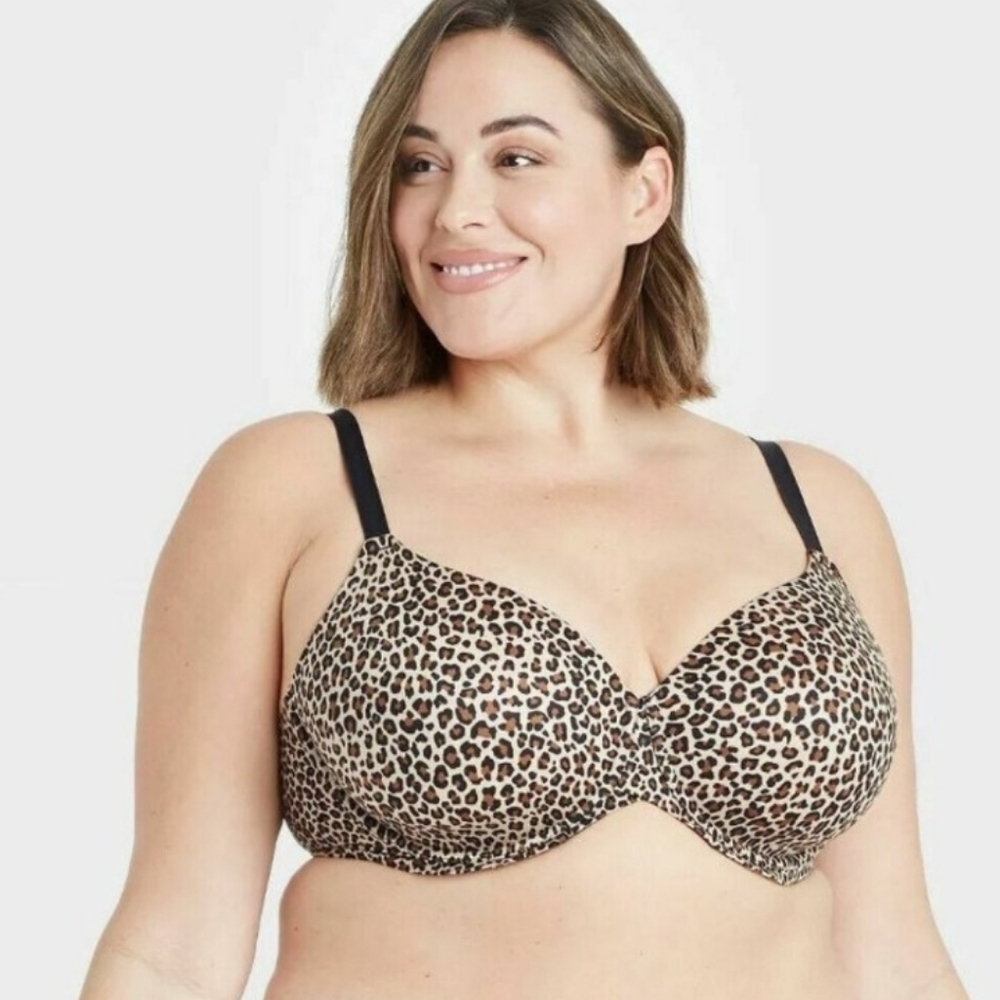 Auden Animal Print Lightly Lined Full Coverage T-Shirt Women's Bra Size 40DDD
